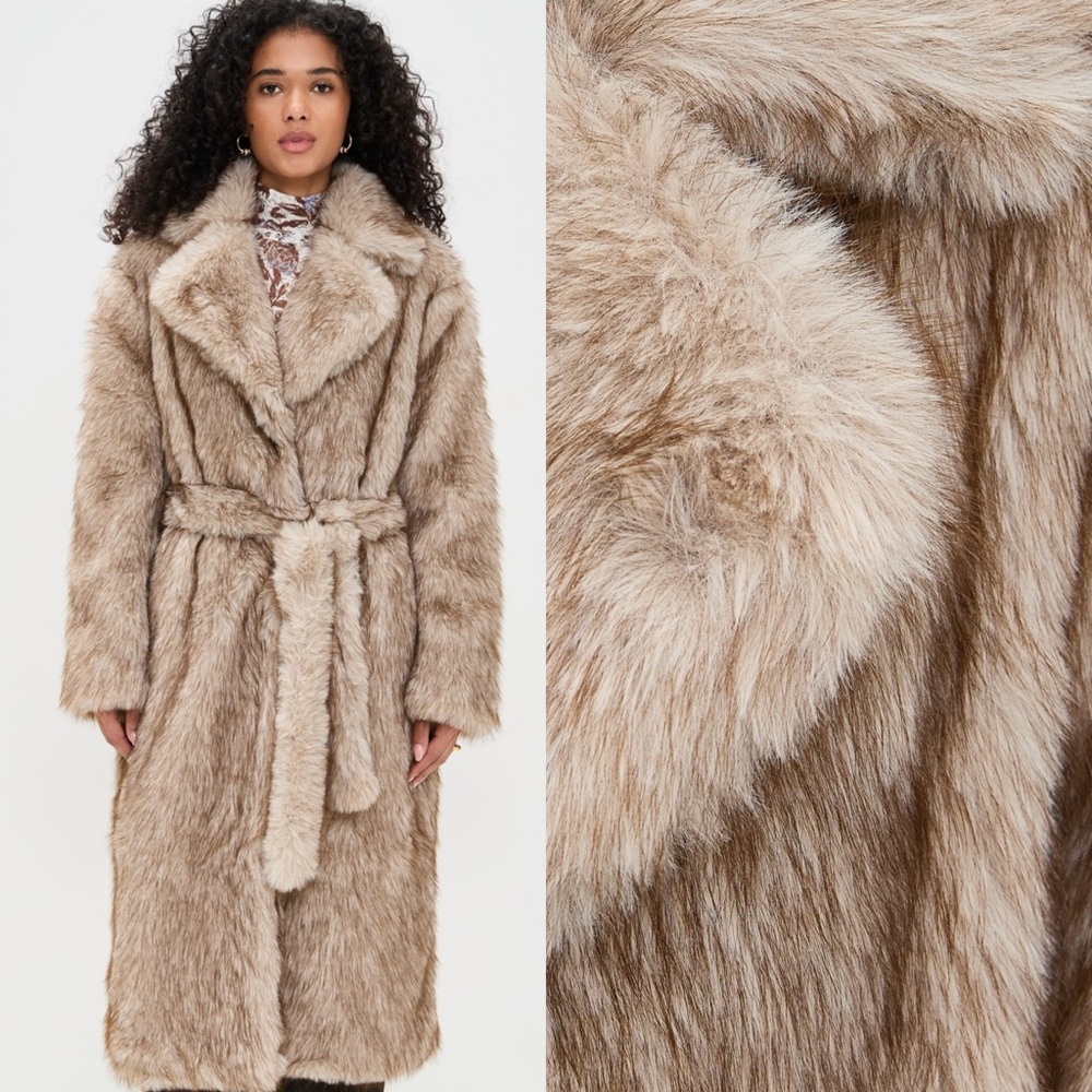 🎄24 HOUR SALE🎄 The Vanderbilt Taupe Belted Faux Fur Coat - Picture 9 of 9